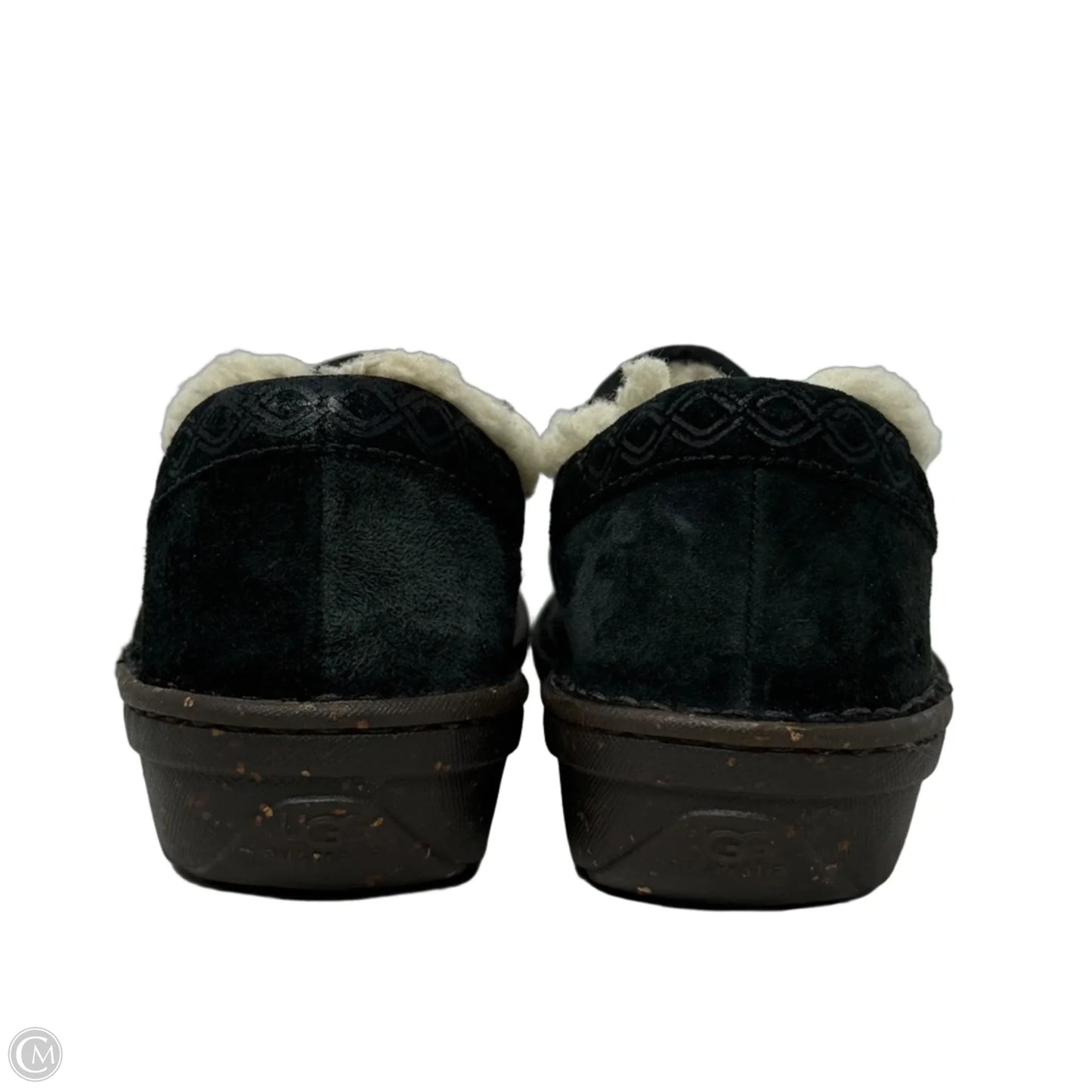Bettey Black Suede Shearling Clog Slippers Designer By Ugg In Black & Cream, Size: 8