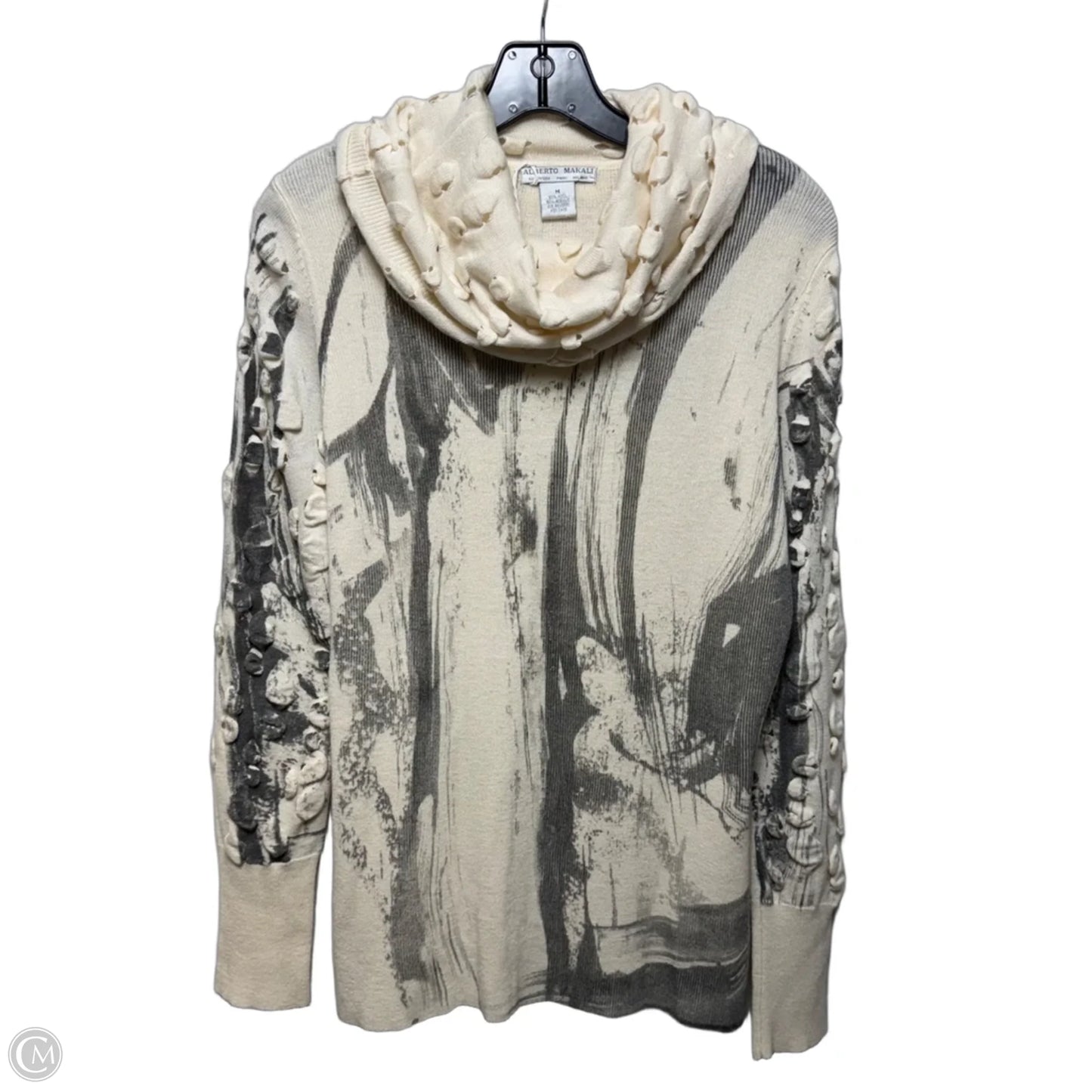 Abstract Textured Wool Blend Sweater By Alberto Makali In Cream & Grey, Size: M