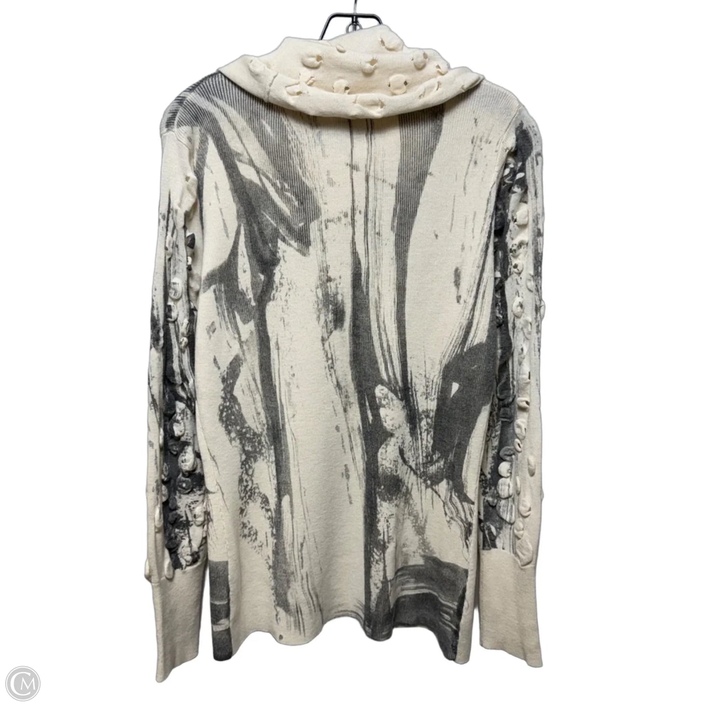 Abstract Textured Wool Blend Sweater By Alberto Makali In Cream & Grey, Size: M