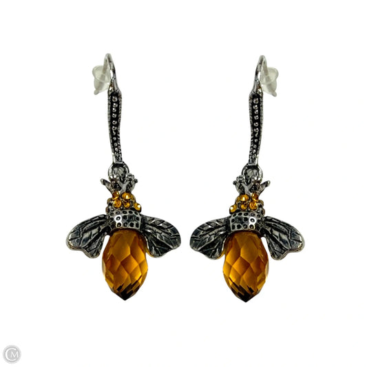 Silver Tone Faceted Crystal Dangle Bee Earrings