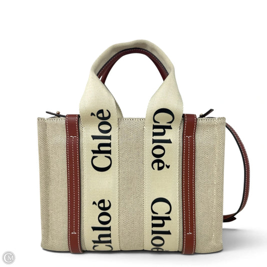 Small Woody Tote Bag In Linen Luxury Designer By Chloe, Size: Small