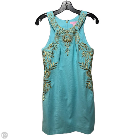 Tina Stretch Shift Dress Designer By Lilly Pulitzer In Blue Ibiza & Gold, Size: 4