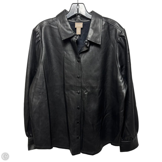 Faux Leather Top Long Sleeve By Chicos In Black, Size: 16