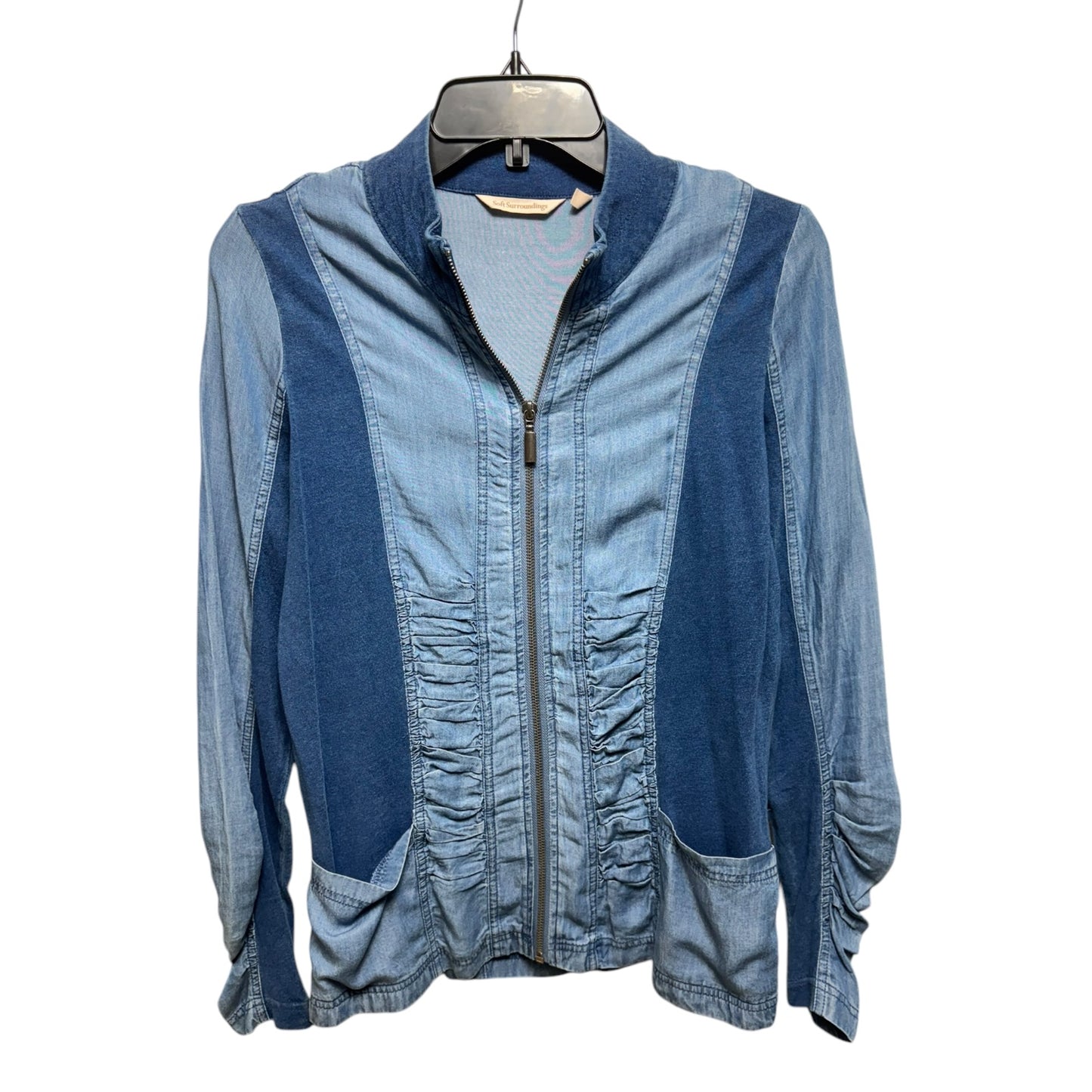 Gathered Jacket Shirt By Soft Surroundings In Blue Denim, Size: Xs