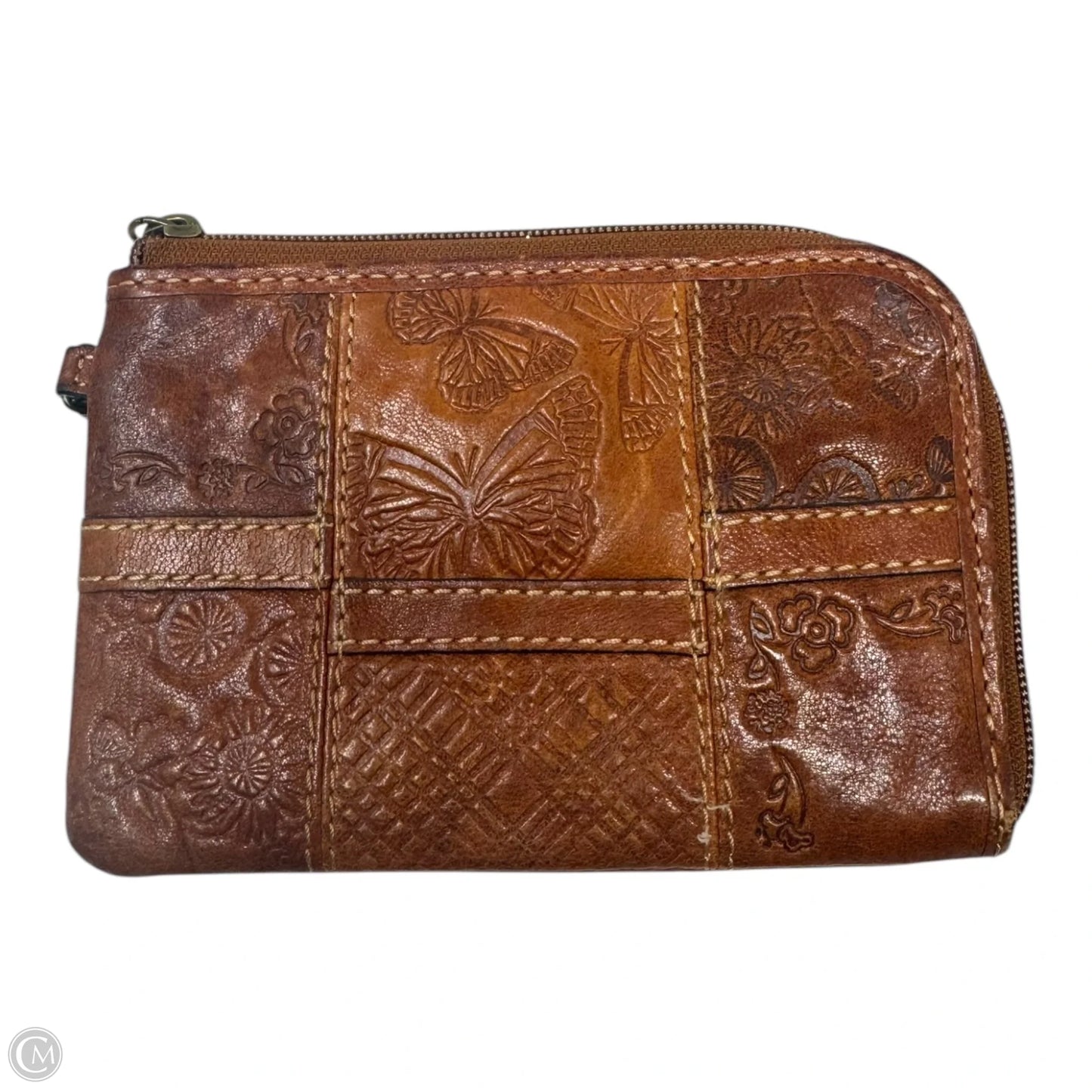 Tooled Leather Wristlet By Fossil, Size: Small