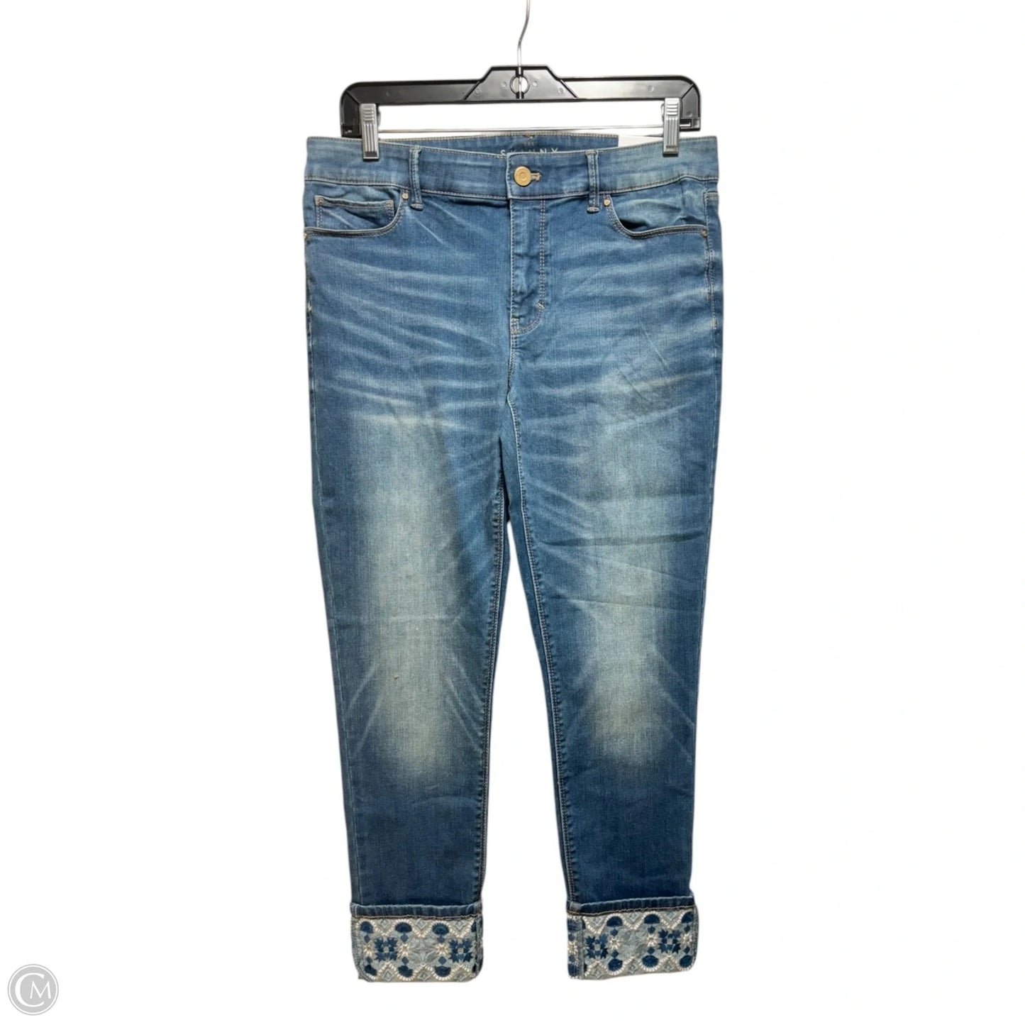 Embroidered Cuff Skinny Jeans Cropped By The Skinny In Blue Denim, Size: 10