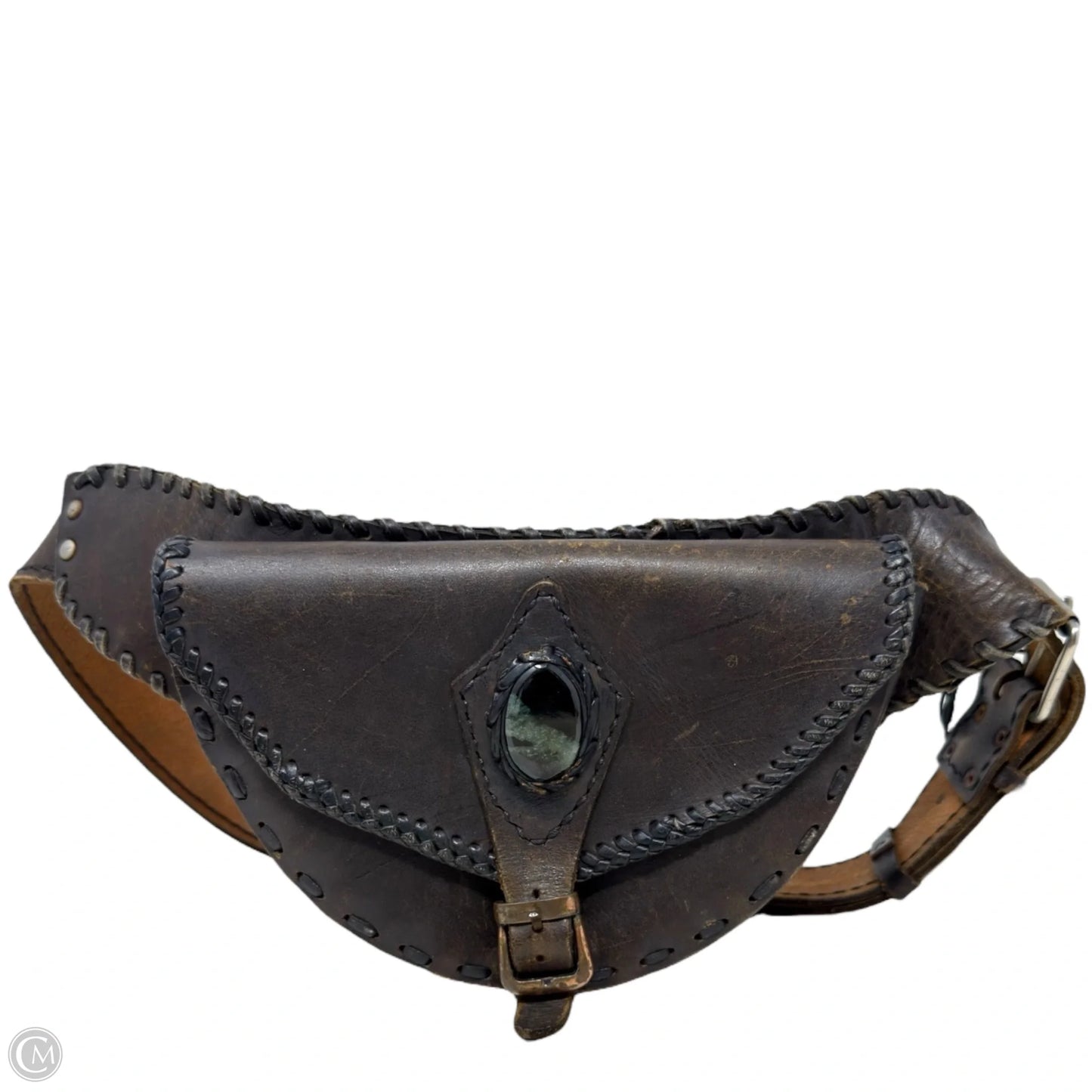 Distressed Leather Braided Hip Bag By Unbranded, Size: Small