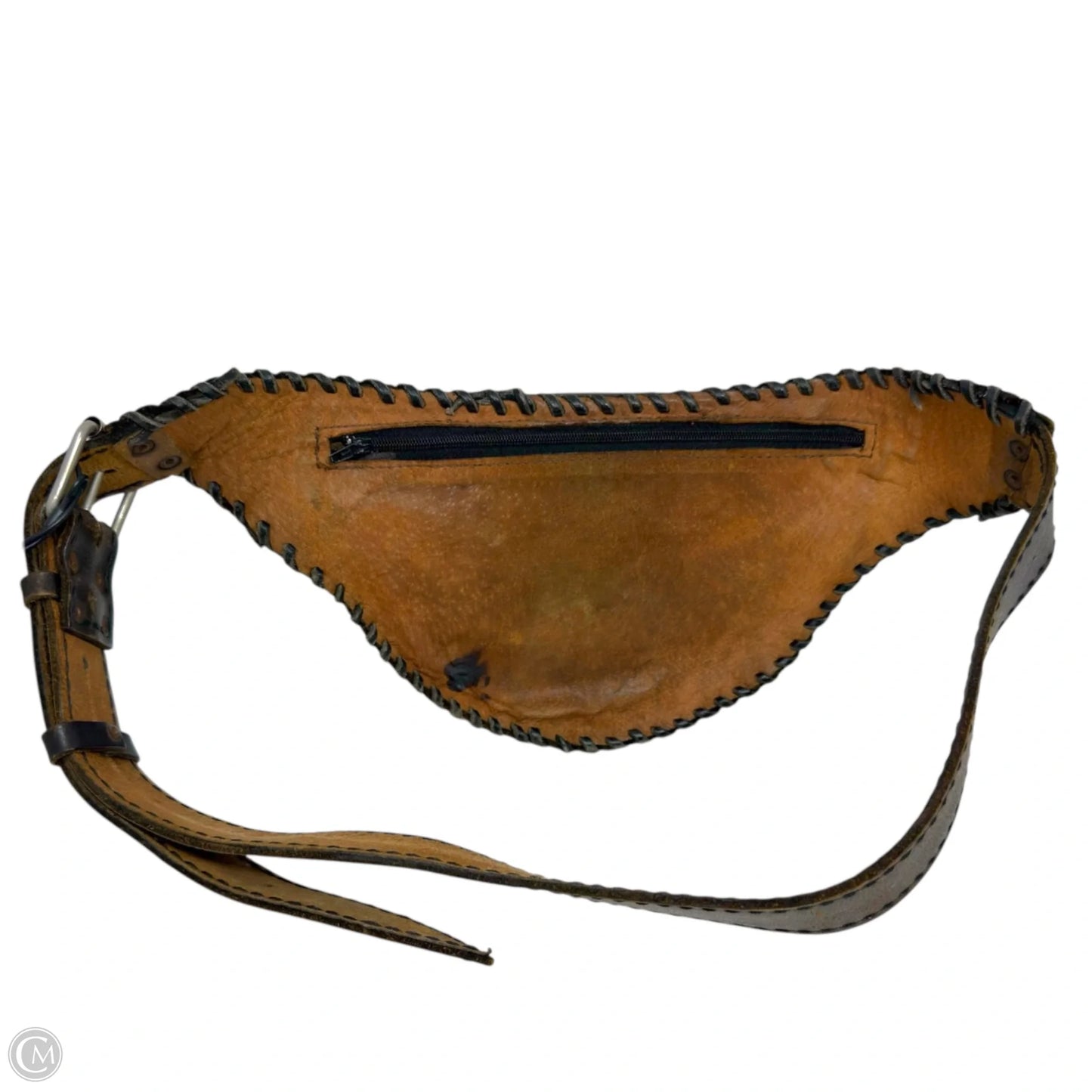Distressed Leather Braided Hip Bag By Unbranded, Size: Small