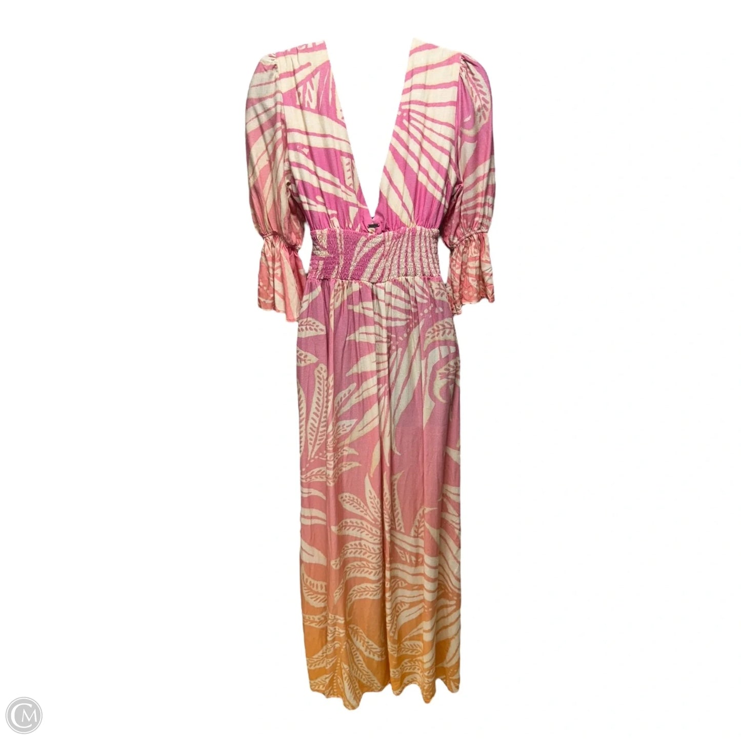 Aria V-Neck Maxi Dress By Maaji X Anthropologie In Cream & Pink, Size: S