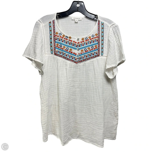 Embroidered Gauze Top Short Sleeve By Beachlunchlounge In White, Size: S