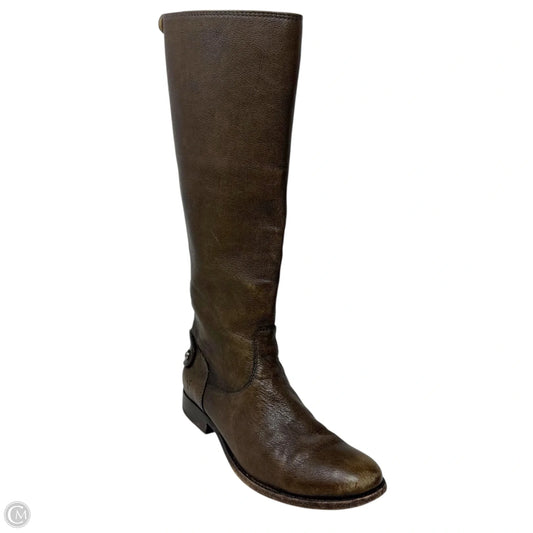 Melissa Button Back Zip Boots Designer By Frye In Grey Antique/Brown, Size: 7.5