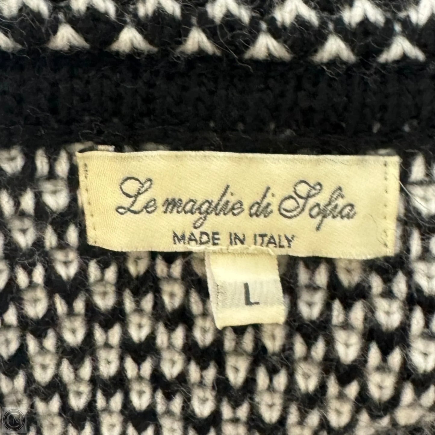 Wool Blend Italian Sweater Coat By Le Maglie Di Sofia In Black & White, Size: L