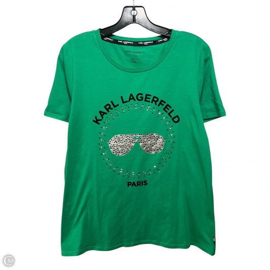 Embellished Top Short Sleeve Designer By Karl Lagerfeld In Green, Size: L