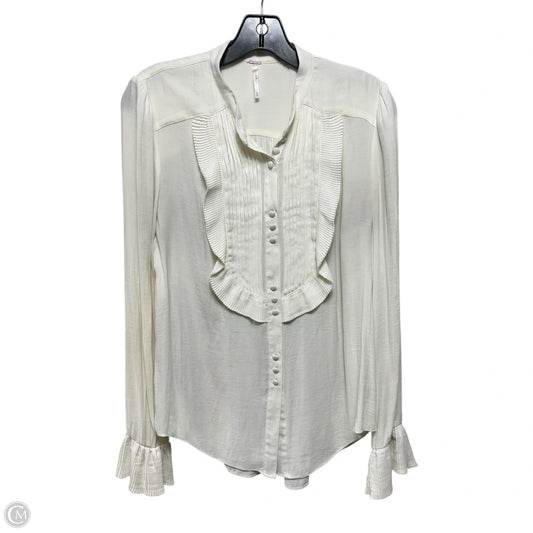 Ruffle All Shook Up Pintuck Button Down Top By Free People In Ivory, Size: M