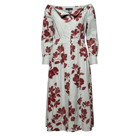 Cotton Poplin off The Shoulder Maxi Shirt Dress By Banana Republic In Floral Print, Size: S