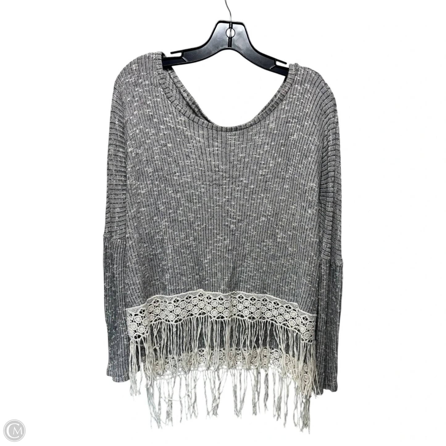 Fringe Top Long Sleeve By Alya In Grey, Size: S