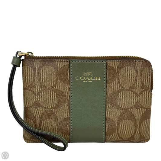 Corner Zip Wristlet In Signature Canvas With Stripe Designer By Coach, Size: Small