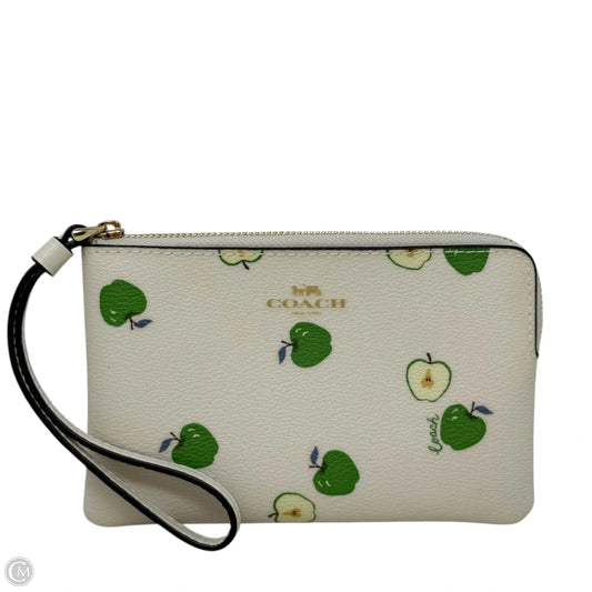 Coach Corner Zip Wristlet with Green Apple Print Designer By Coach, Size: Small