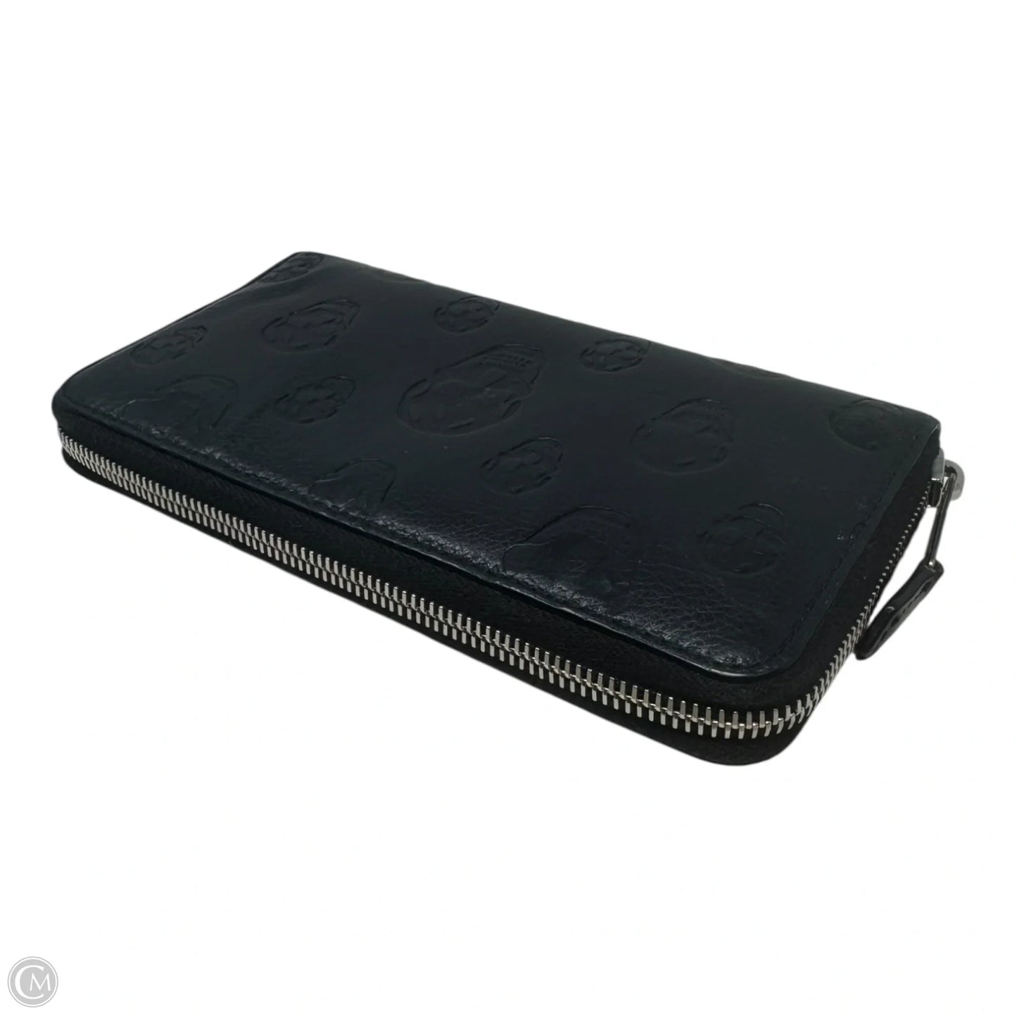 Skull Embossed Leather Zip Around Wallet Luxury Designer By Alexander Mcqueen, Size: Large