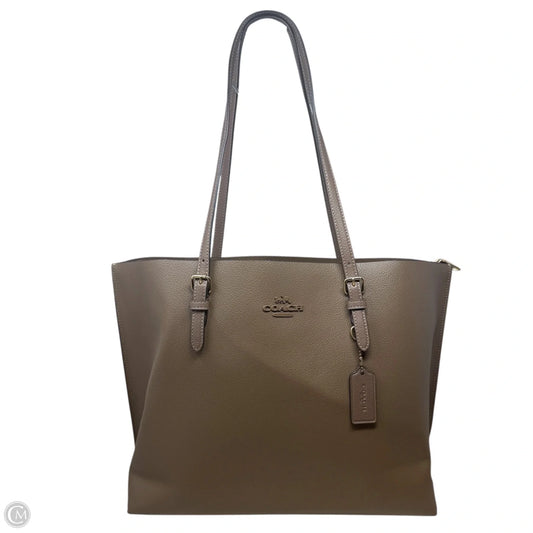 Mollie Tote Designer By Coach In Dark Stone Tumbled Leather, Size: Large