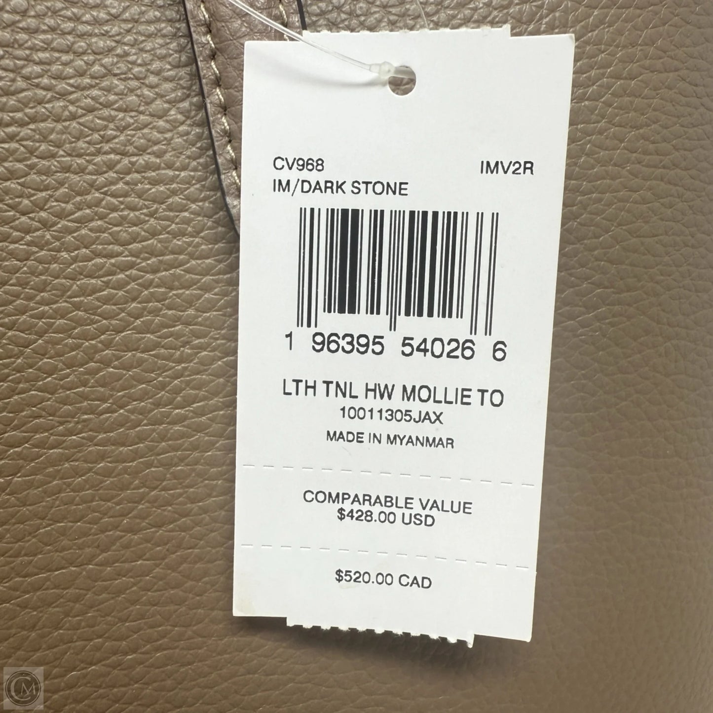 Mollie Tote Designer By Coach In Dark Stone Tumbled Leather, Size: Large