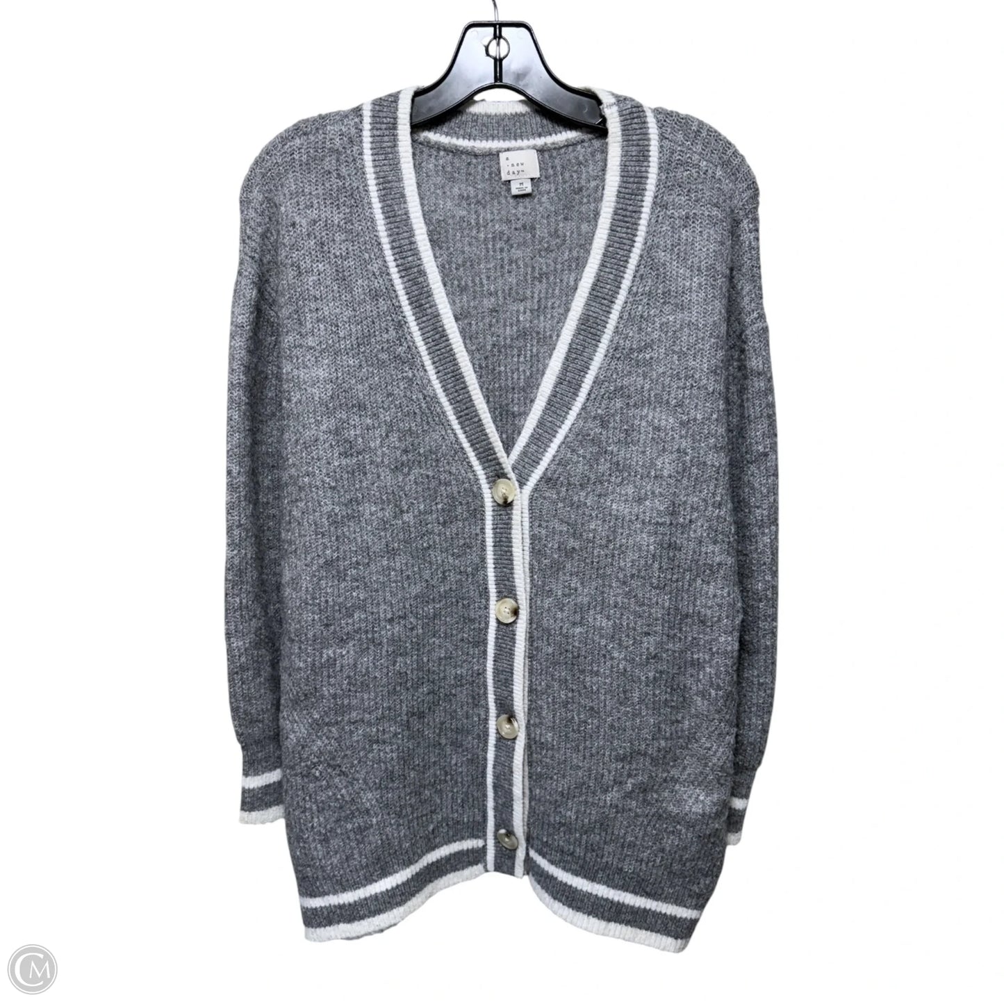 Sweater Cardigan By A New Day In Gray & White, Size: M