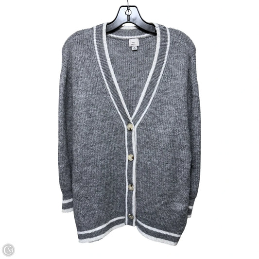 Sweater Cardigan By A New Day In Gray & White, Size: M