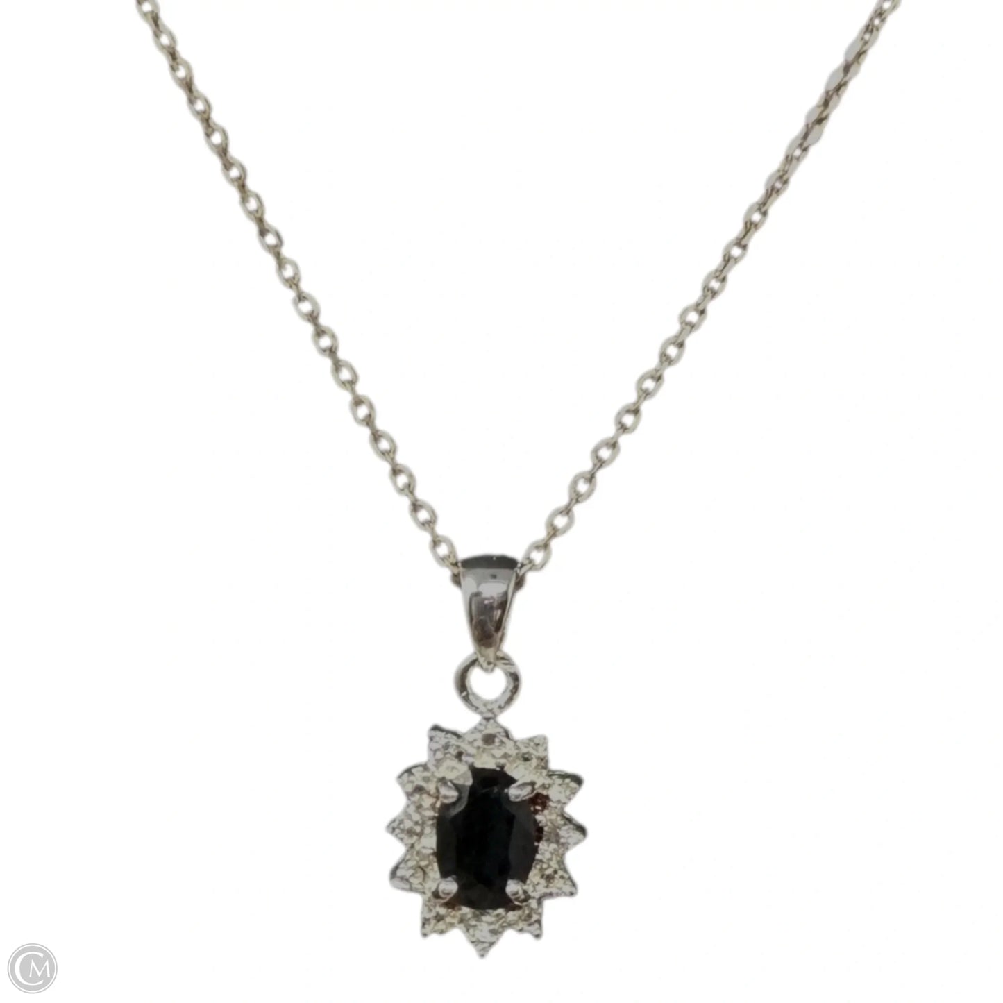 Sterling Silver & Onyx Oval Halo Pendant Necklace