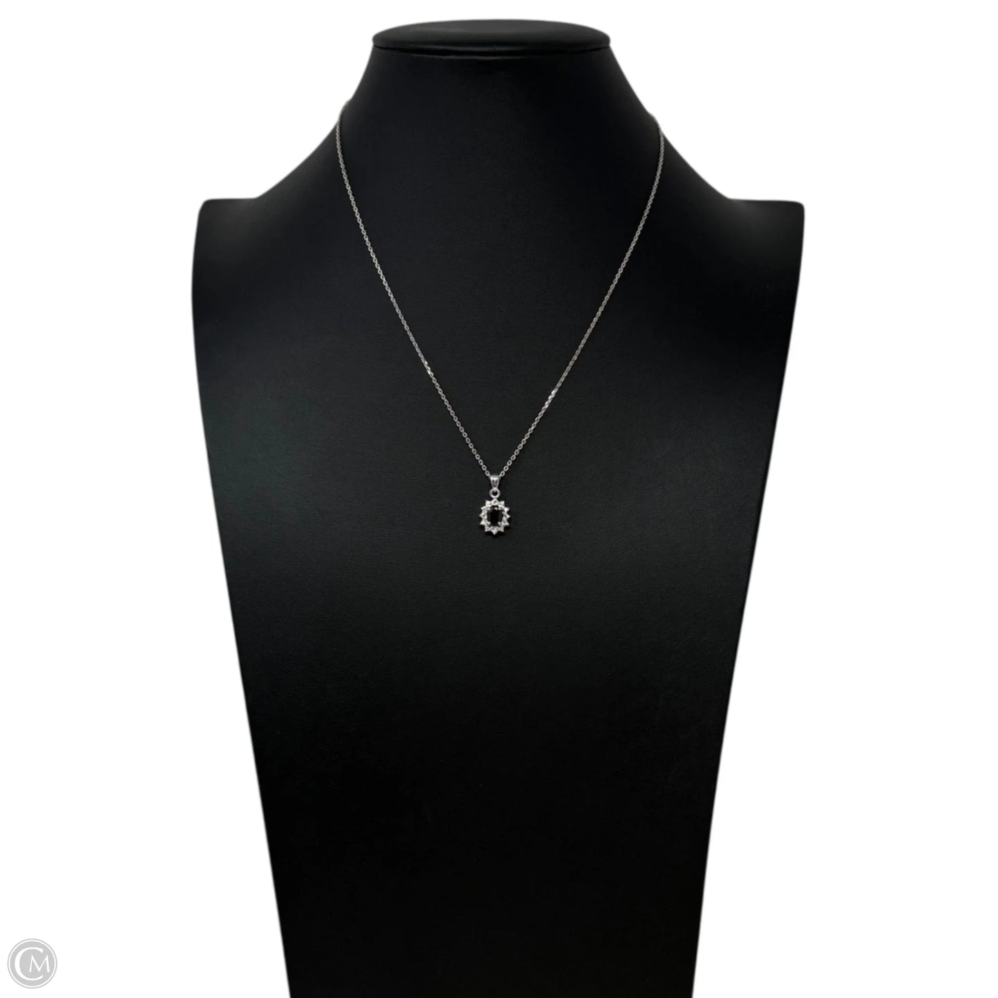 Sterling Silver & Onyx Oval Halo Pendant Necklace