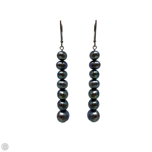 Sterling Silver & Black Freshwater Pearl Linear Drop Earrings