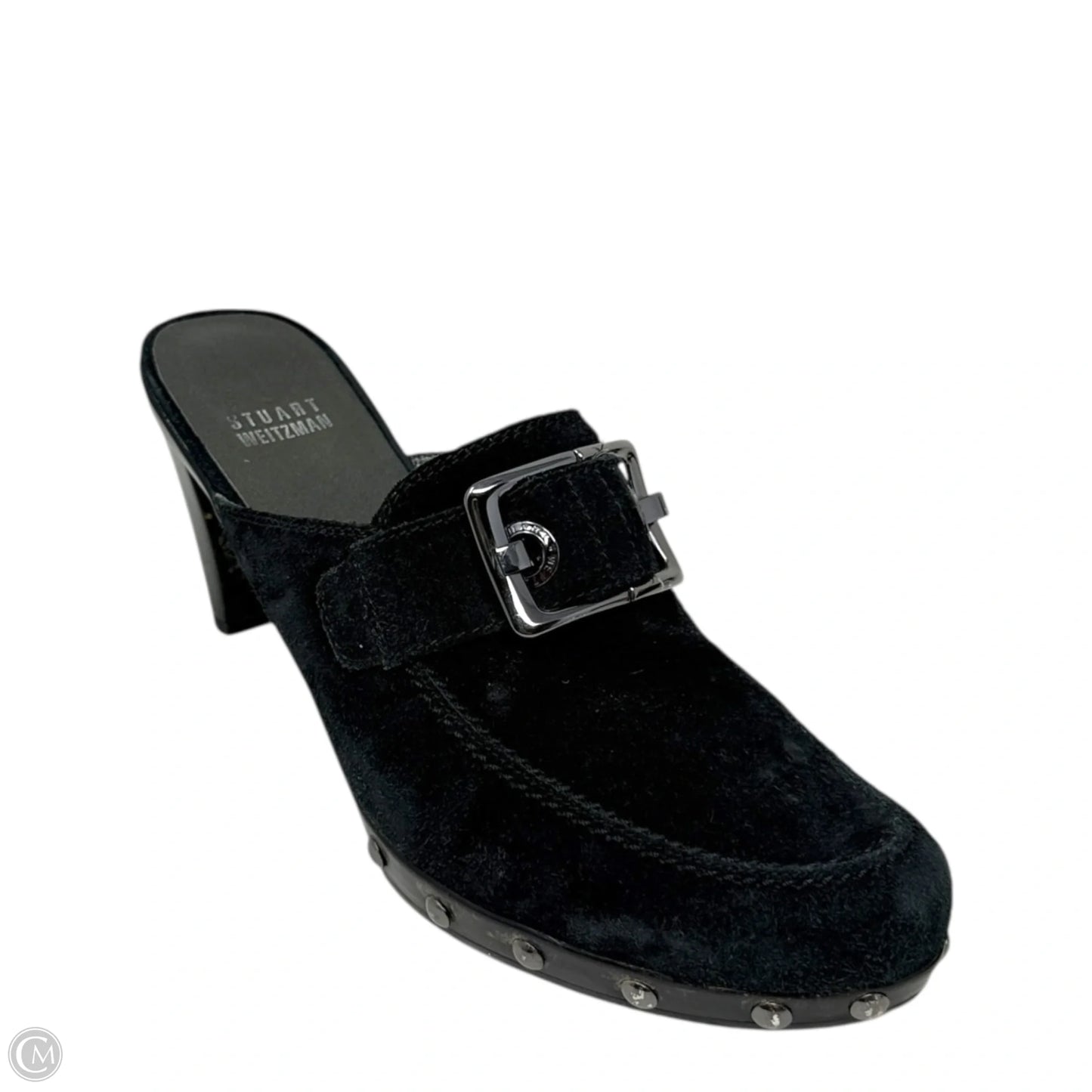 Studded Suede Clogs Designer By Stuart Weitzman In Black, Size: 7.5