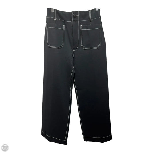 The Colette Contrast-Stitch Linen Crop Wide-Leg Pants By Maeve In Black & White, Size: 4/27 Tall