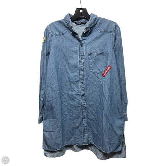 Tunic Long Sleeve By Zara In Blue Denim, Size: S
