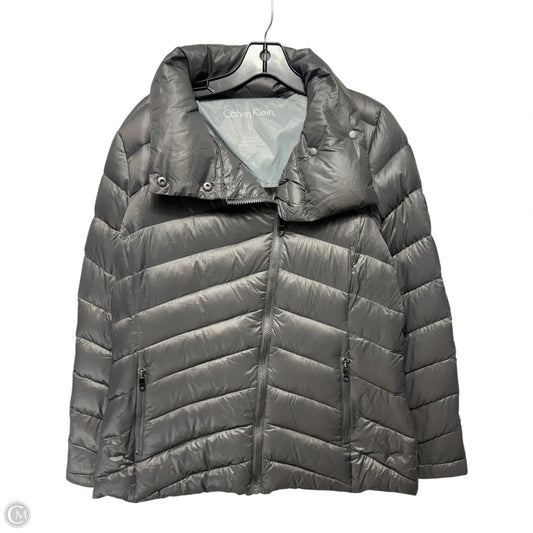 Packable Lightweight Down Jacket Puffer & Quilted By Calvin Klein In Grey, Size: L