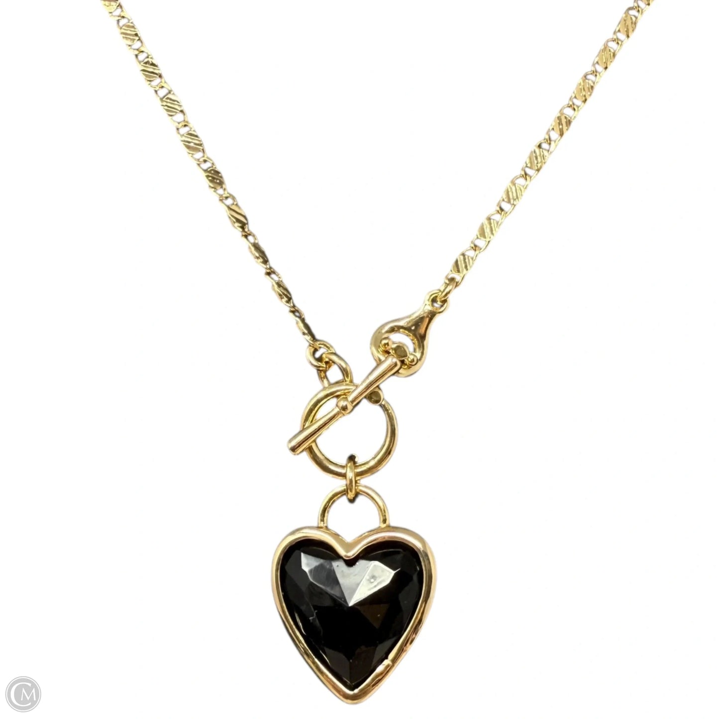 LoveBound Black Stone Heart & Gold Tone Chain Necklace