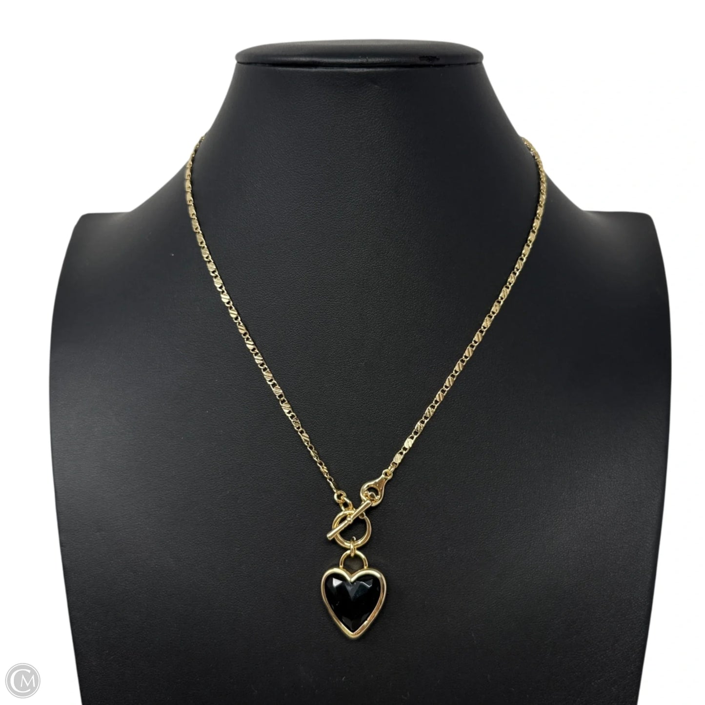 LoveBound Black Stone Heart & Gold Tone Chain Necklace