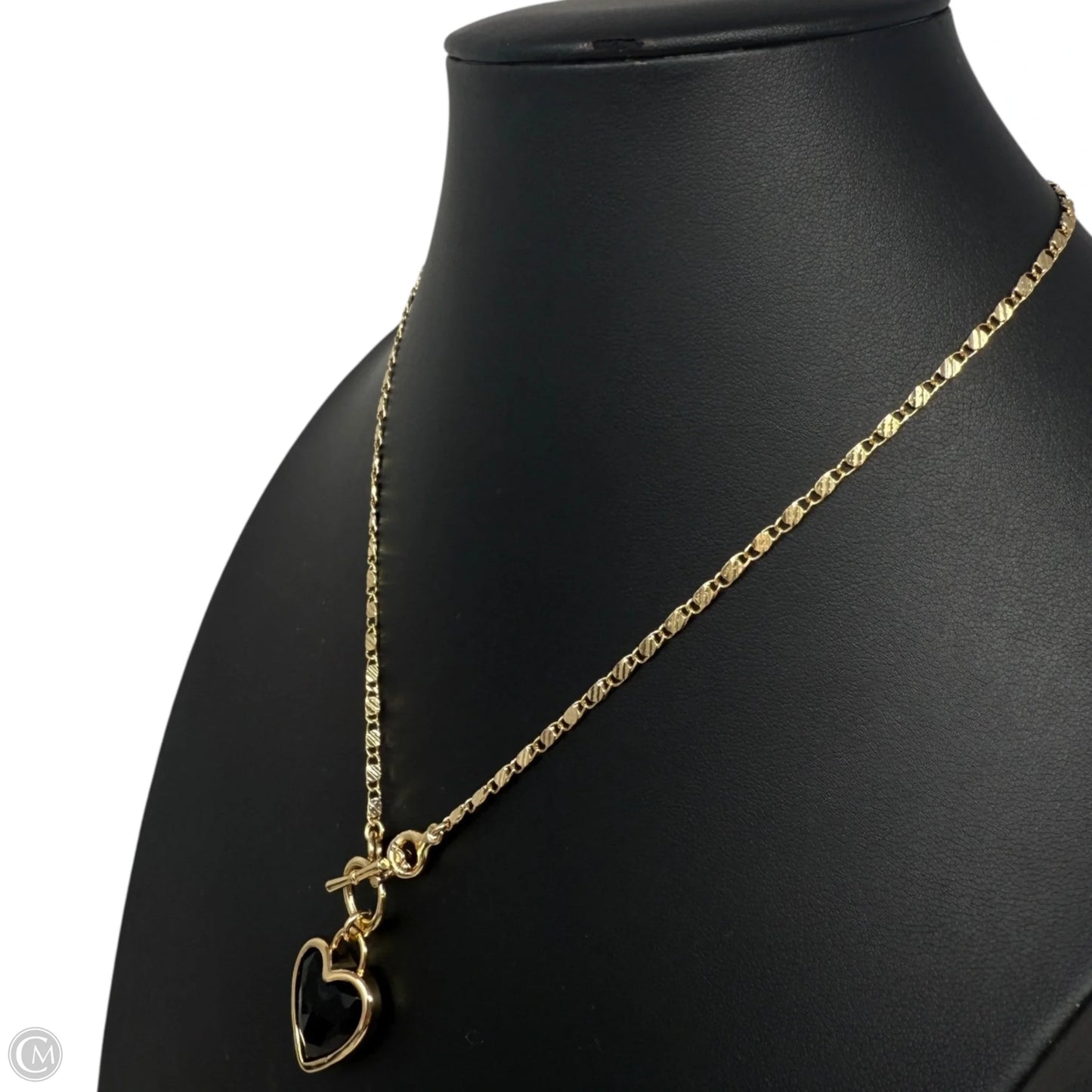 LoveBound Black Stone Heart & Gold Tone Chain Necklace