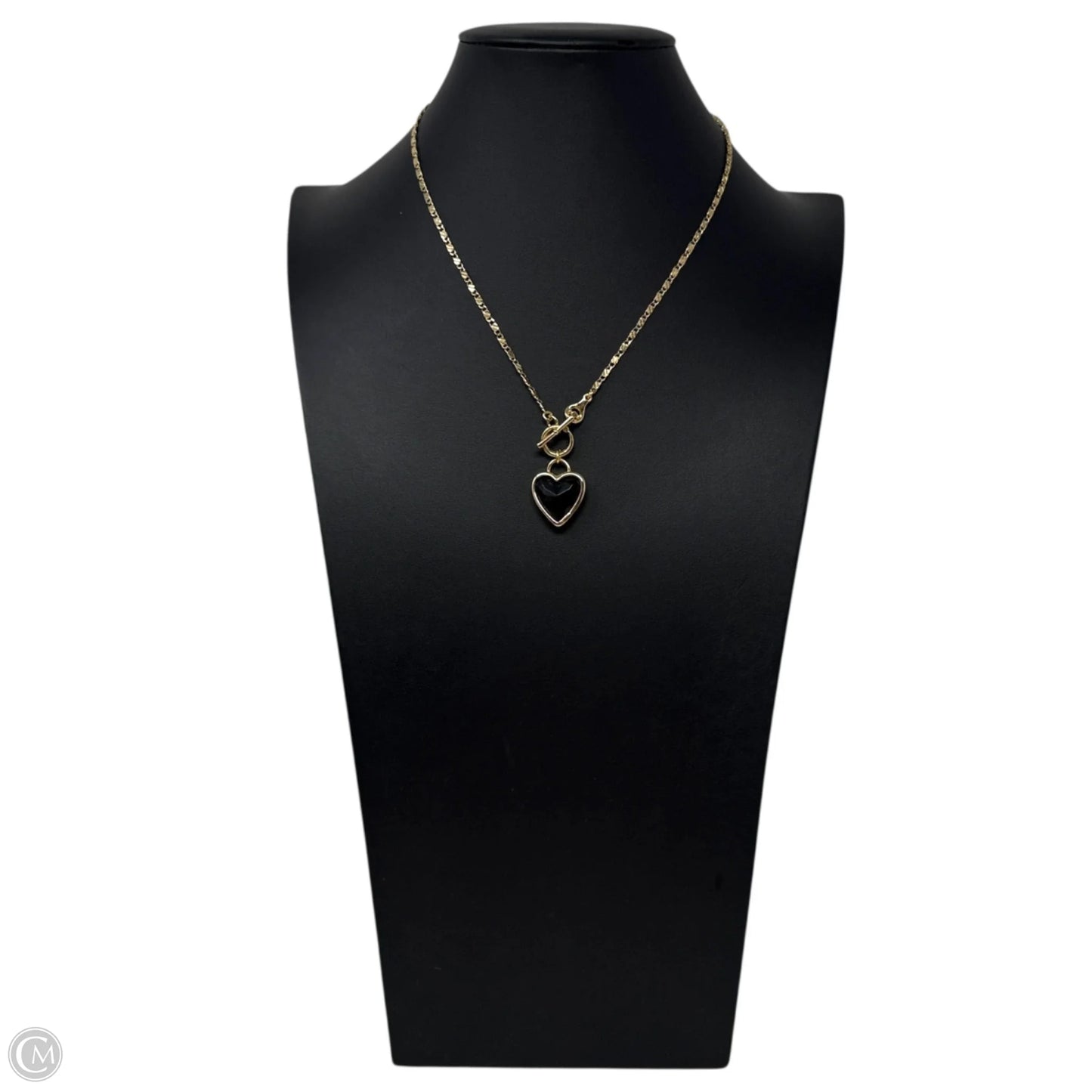 LoveBound Black Stone Heart & Gold Tone Chain Necklace