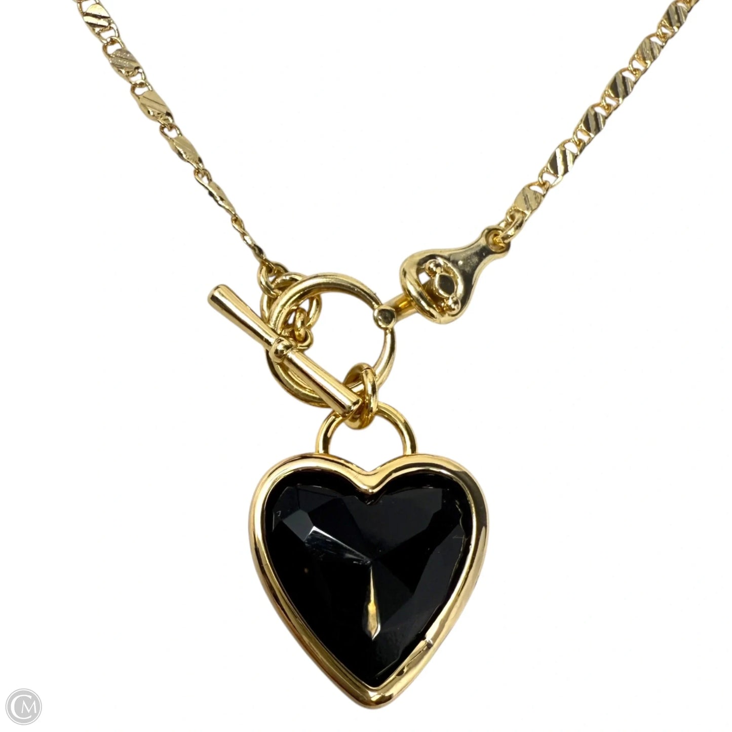 LoveBound Black Stone Heart & Gold Tone Chain Necklace