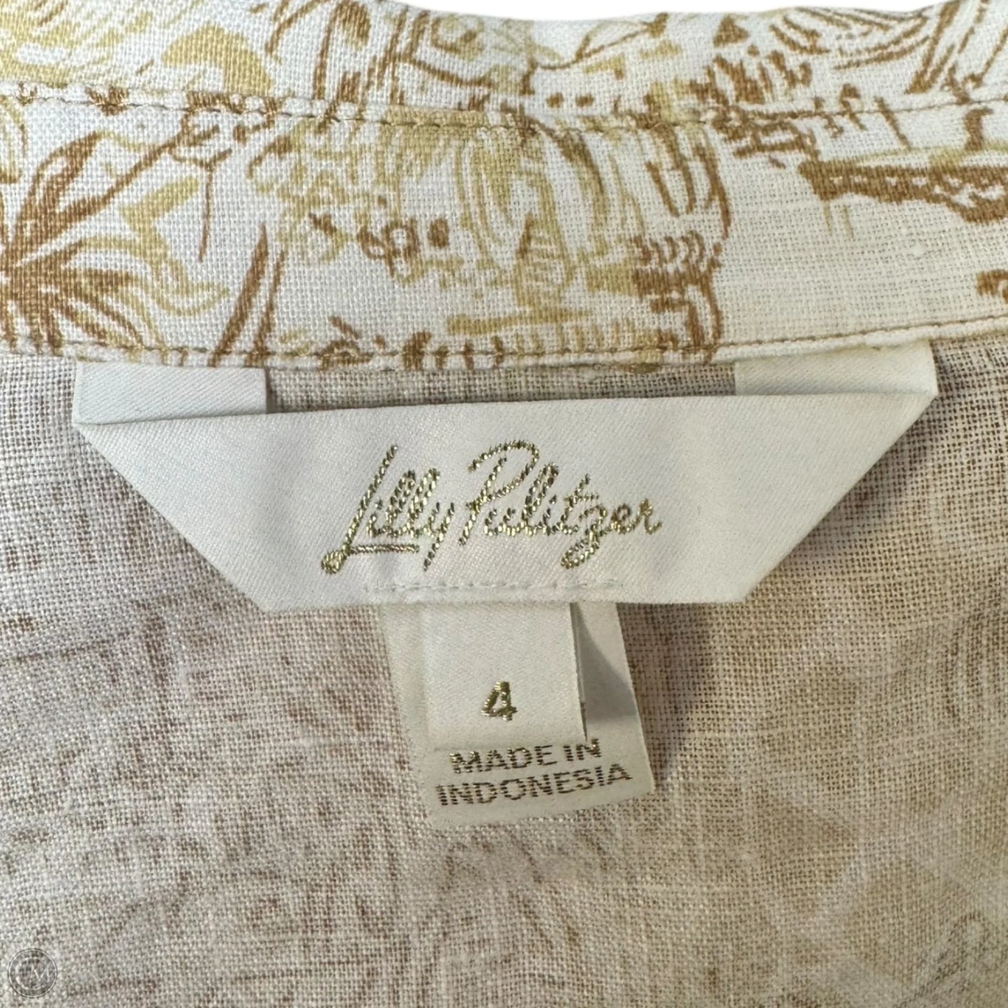 Abralynn Linen Shirt Dress Designer By Lilly Pulitzer In Sand Bar & Palm Beach, Size: 4