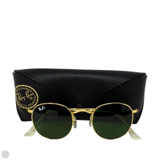 Round Metal 3447 Sunglasses In Polished Arista Gold Designer By Ray Ban, Size: Small