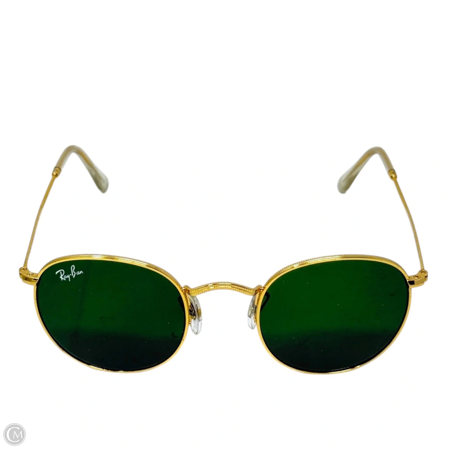 Round Metal 3447 Sunglasses In Polished Arista Gold Designer By Ray Ban, Size: Small