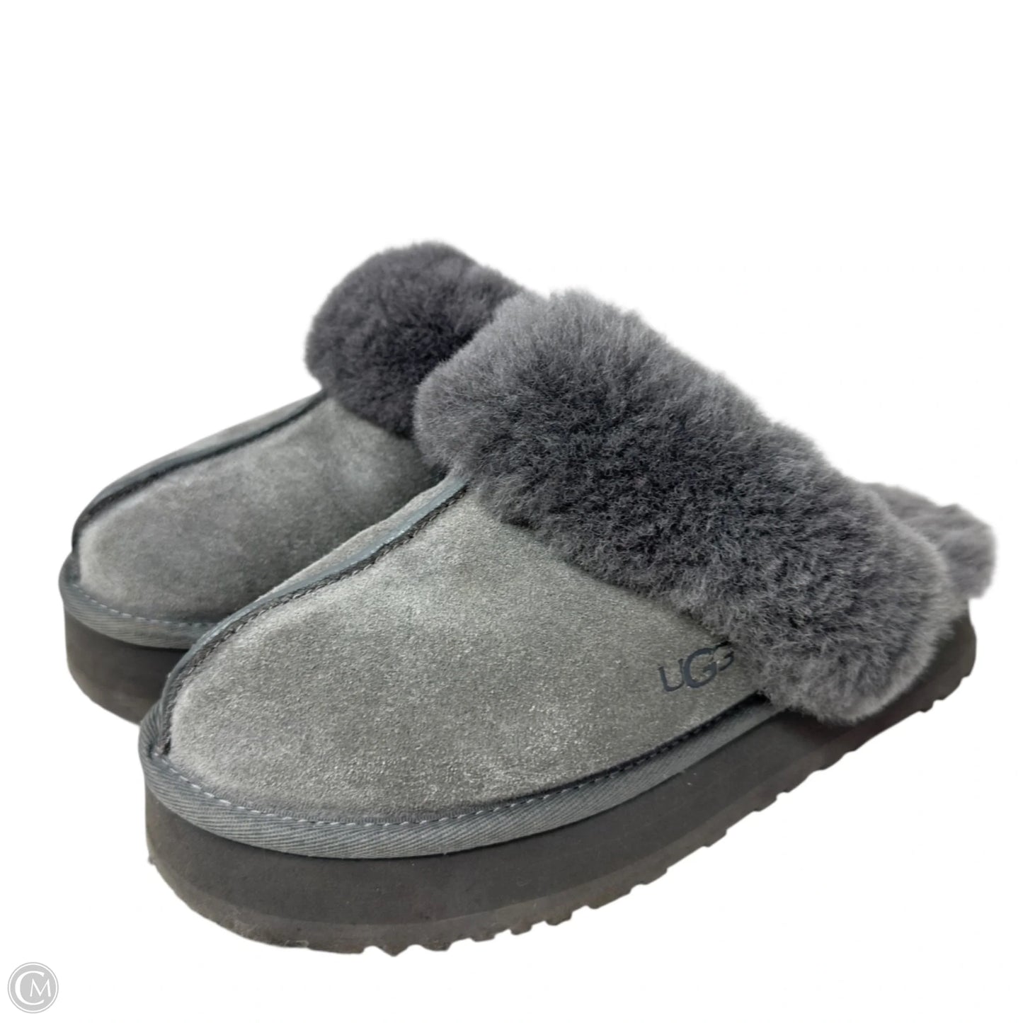 Disquette Platform Slippers Designer By Ugg In Grey, Size: 6