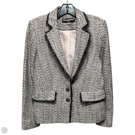 Tweed Blazer Designer By Karl Lagerfeld In Black & Pink, Size: 6