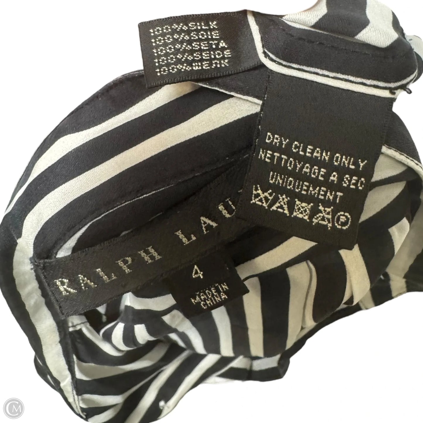 Silk Blouse Long Sleeve By Ralph Lauren Black Label In Striped Pattern, Size: 4