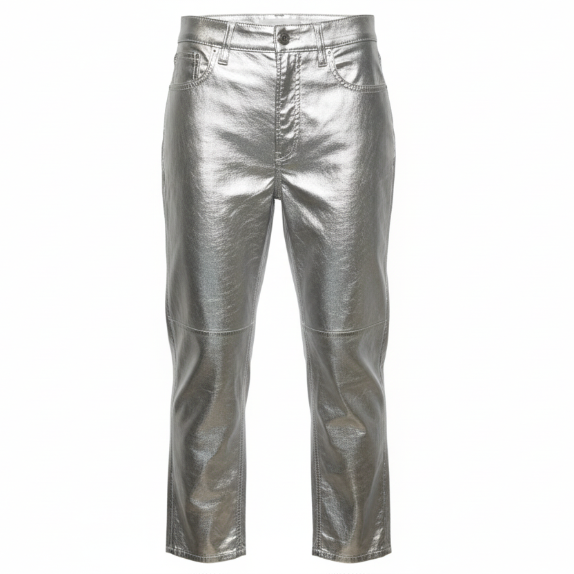 High Rise Faux Leather Cheeky Straight Pants By Gap In Silver, Size: 4