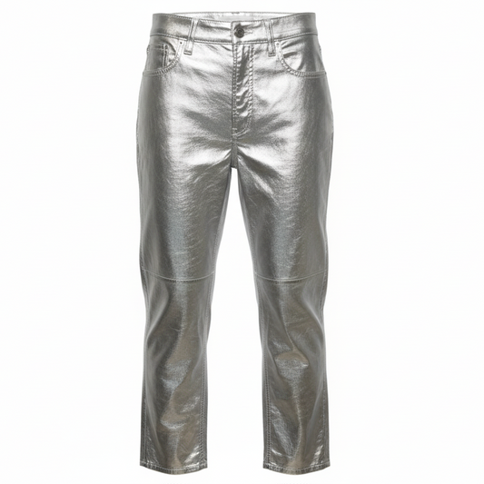 High Rise Faux Leather Cheeky Straight Pants By Gap In Silver, Size: 4