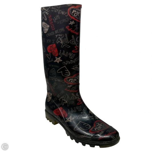 Graffiti Poppy Rain Boots Designer By Coach In Multi-colored, Size: 8