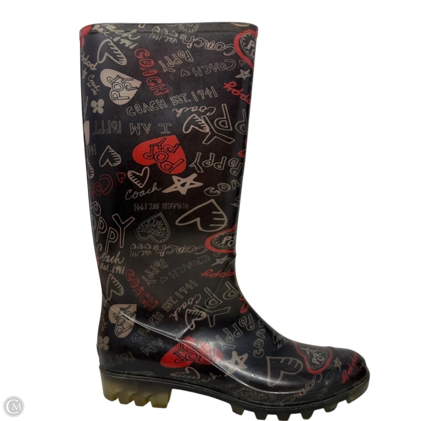 Graffiti Poppy Rain Boots Designer By Coach In Multi-colored, Size: 8