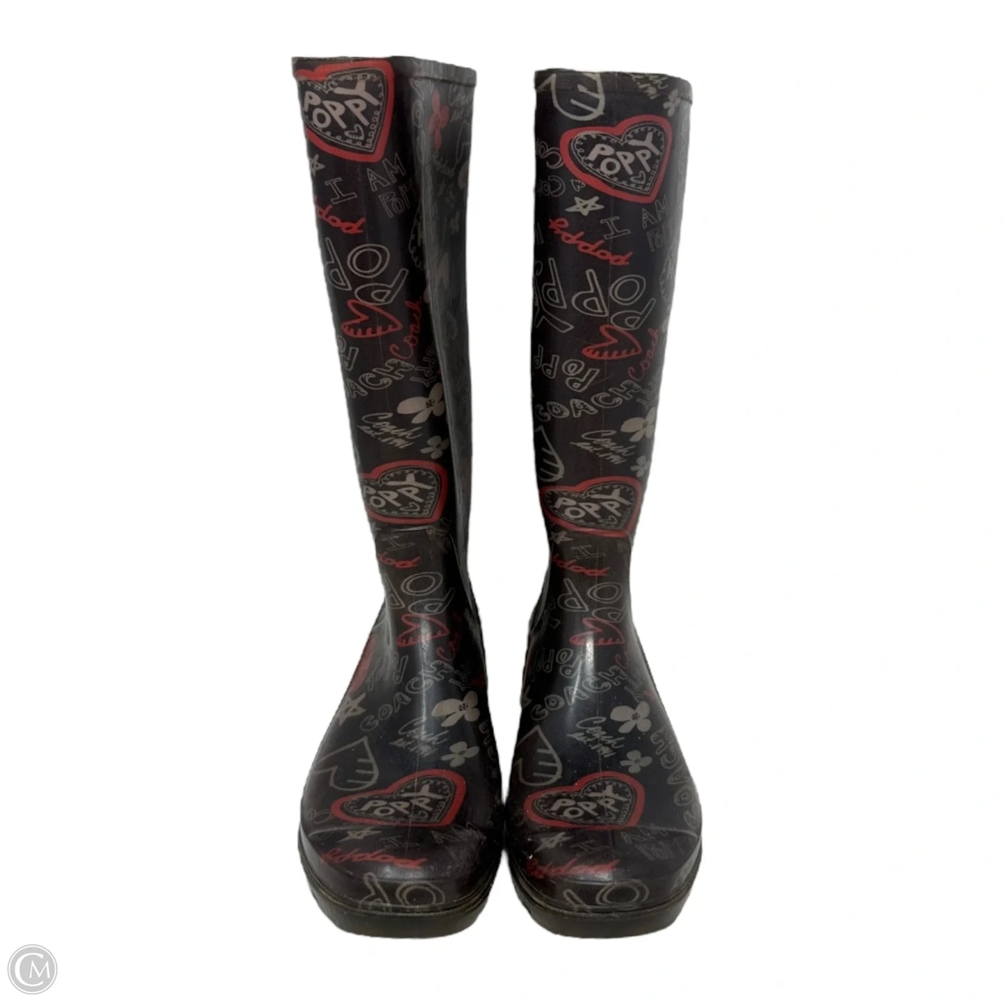 Graffiti Poppy Rain Boots Designer By Coach In Multi-colored, Size: 8